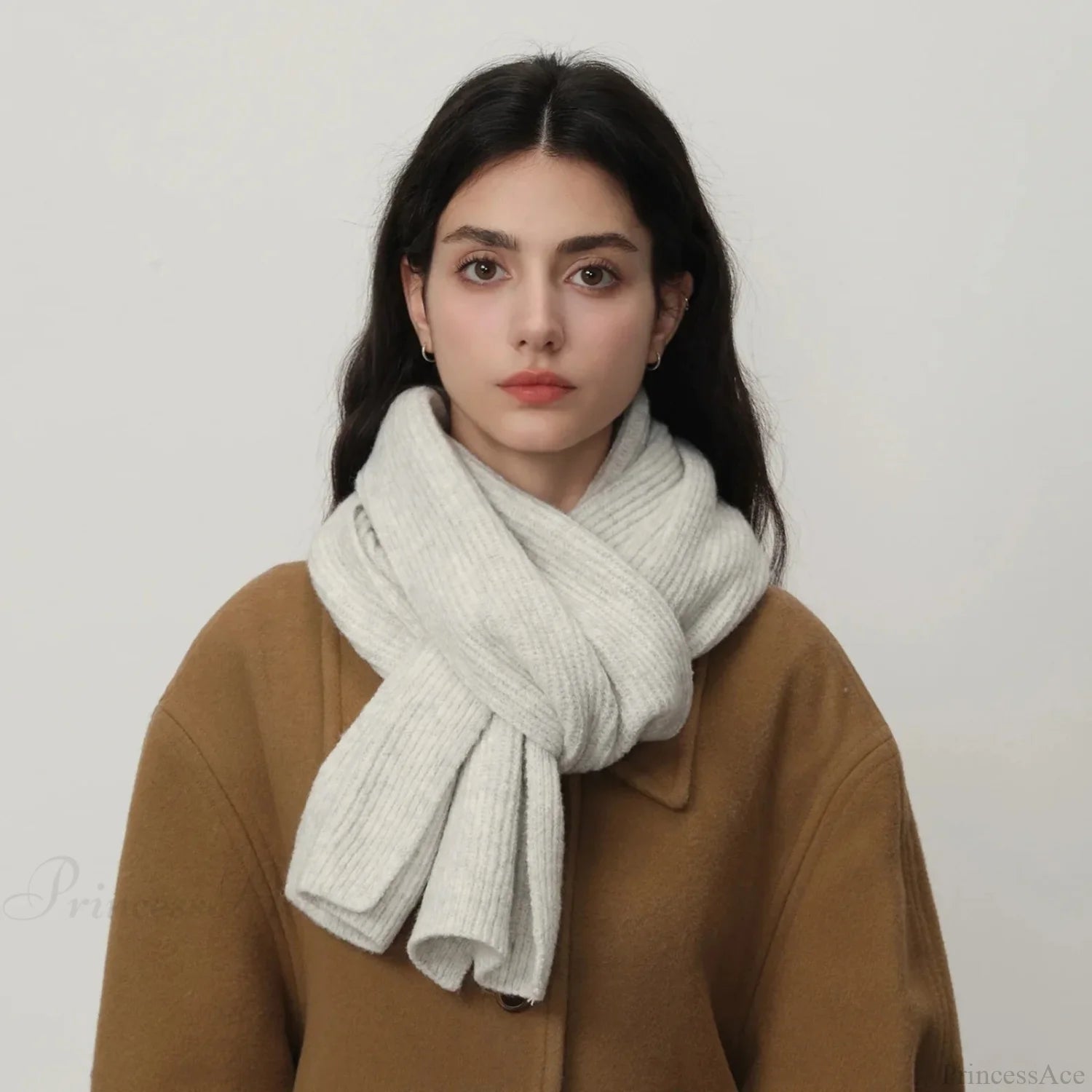 New Warm Knitted Wool Blended Scarf For Autumn Winter Comfort Greyish White / L184Cm W24Cm Scarfs-L