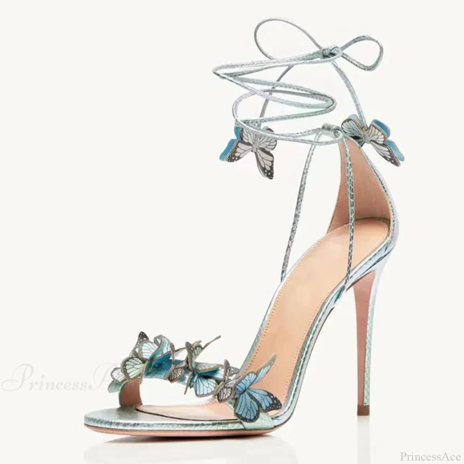 New Yellow Green Cross Strap Butterfly Open Toe Elegant High Heel 8Cm Blue / 34