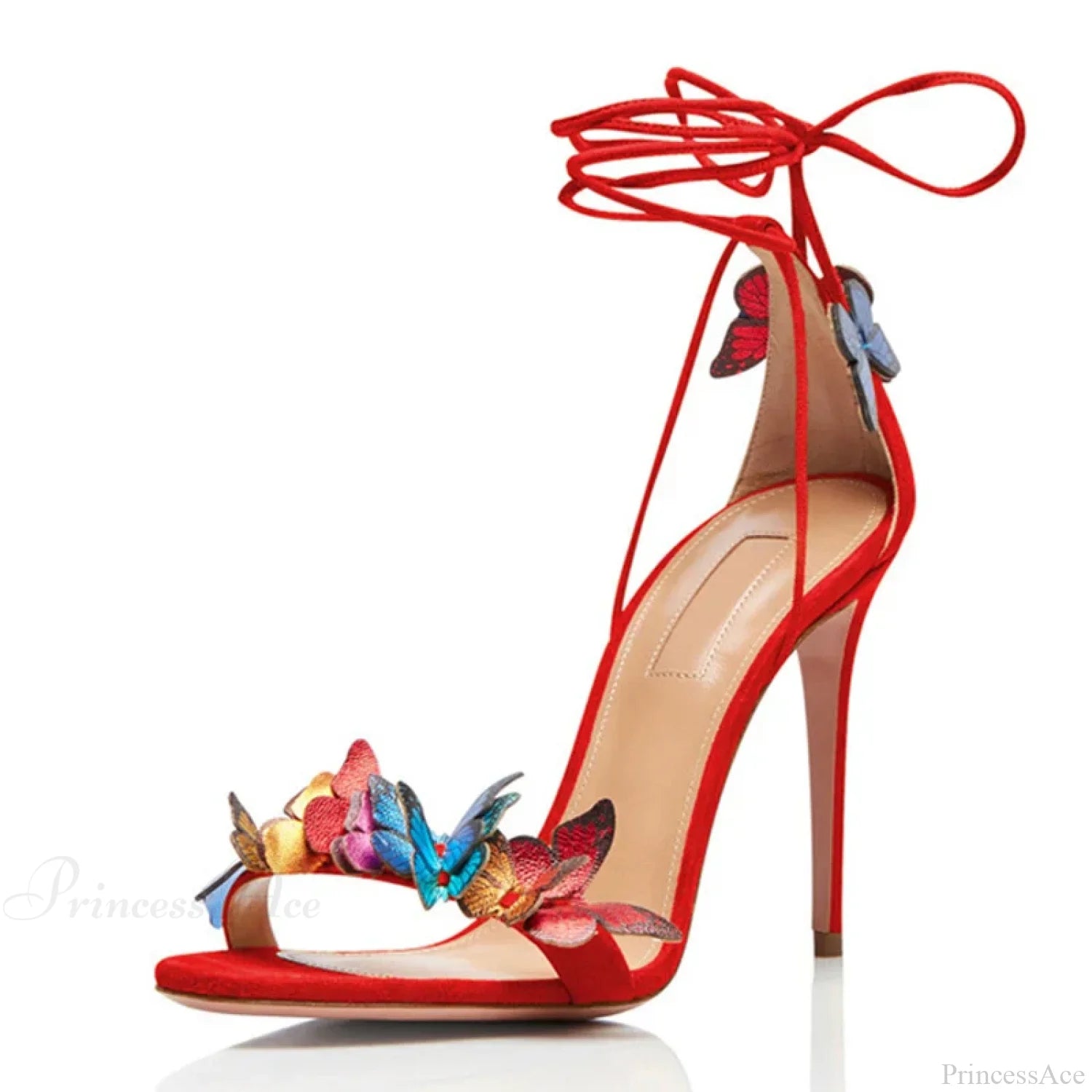 New Yellow Green Cross Strap Butterfly Open Toe Elegant High Heel 8Cm Red / 34