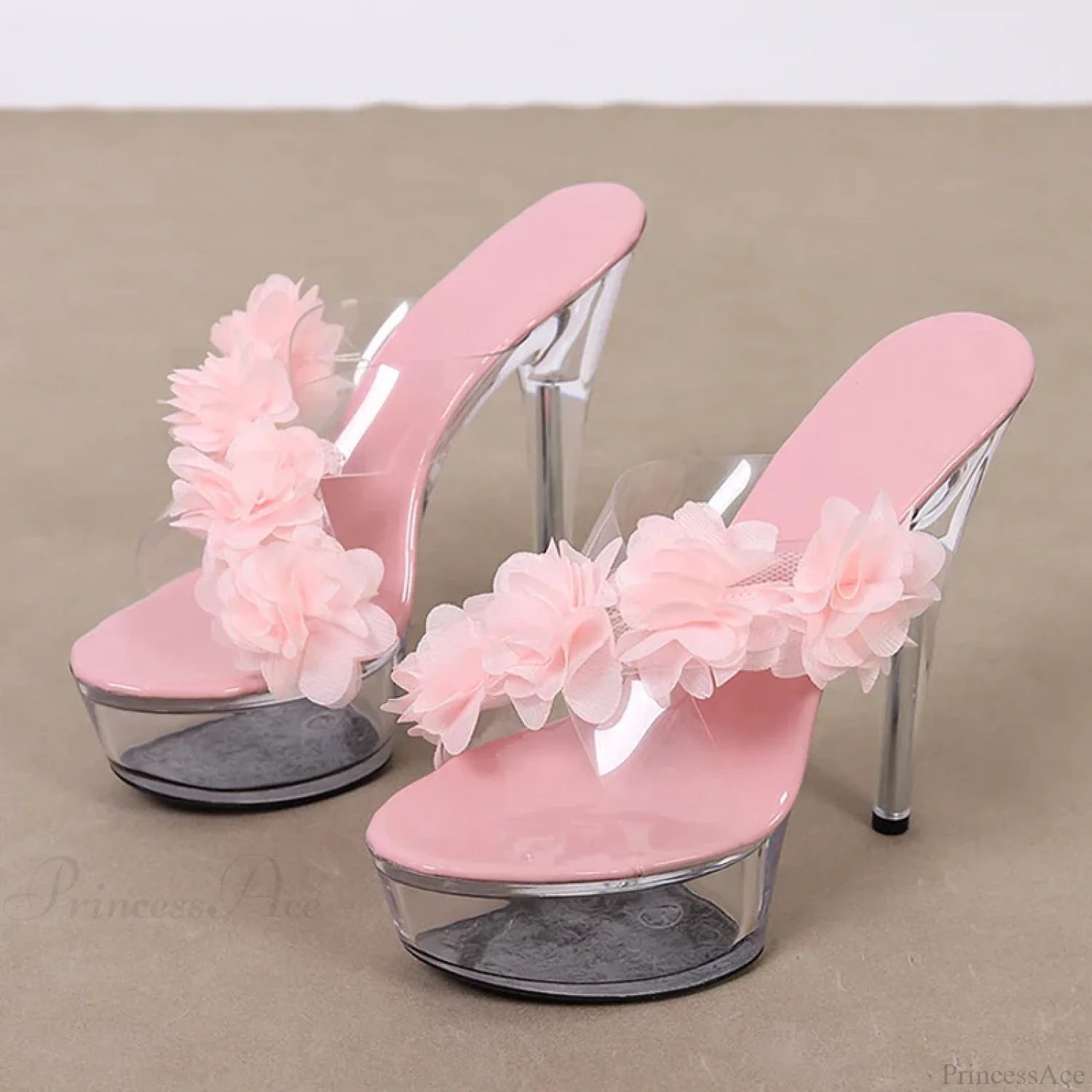 Newfashion Pink Floral Pvc Transparent Super-High Platform Sexy Peep-Toe Slipper High Heel / 35