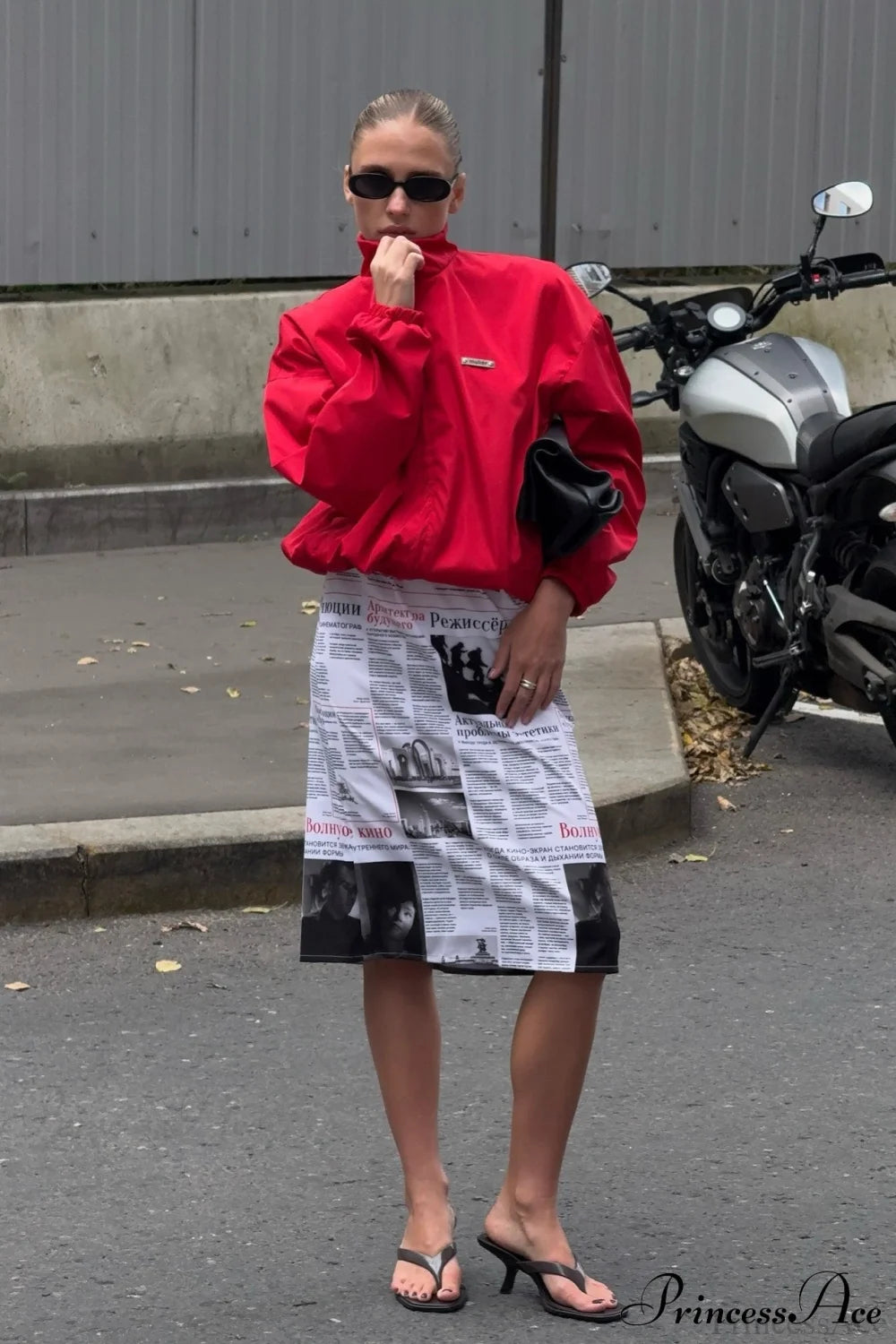 Newspaper Print High Waist Midi Skirt