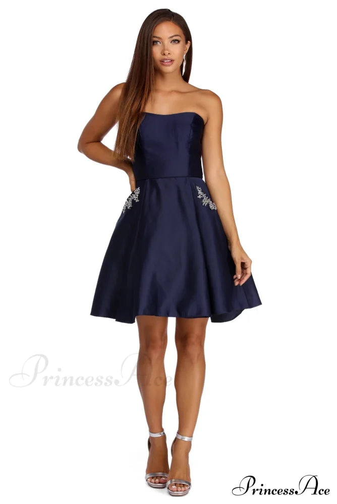 Noelle Formal Stylish Satin Party Dress S.o. Short Dresses