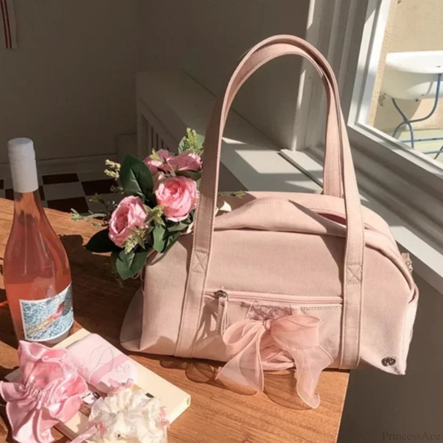 Nylon Sewing Thread Crossbody Shoulder Bag Pink shoulder-250126