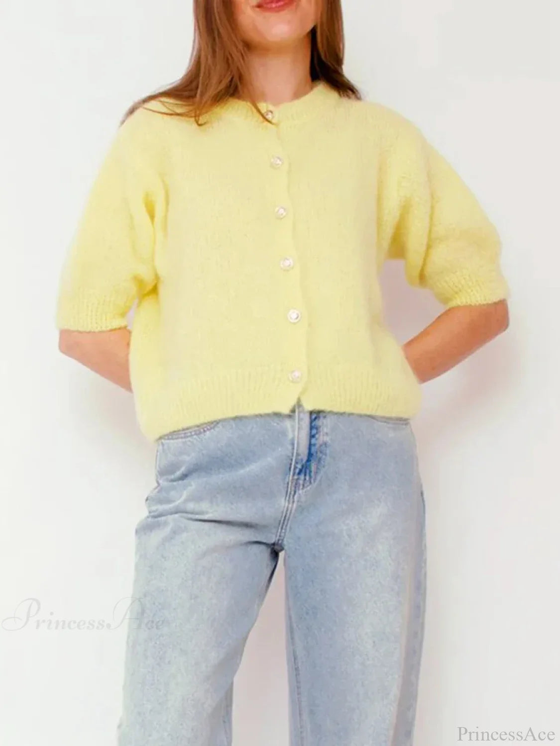 O-Neck Button-Up Slim Streetwear Knit Cardigan Yellow / S cardiagn-250126