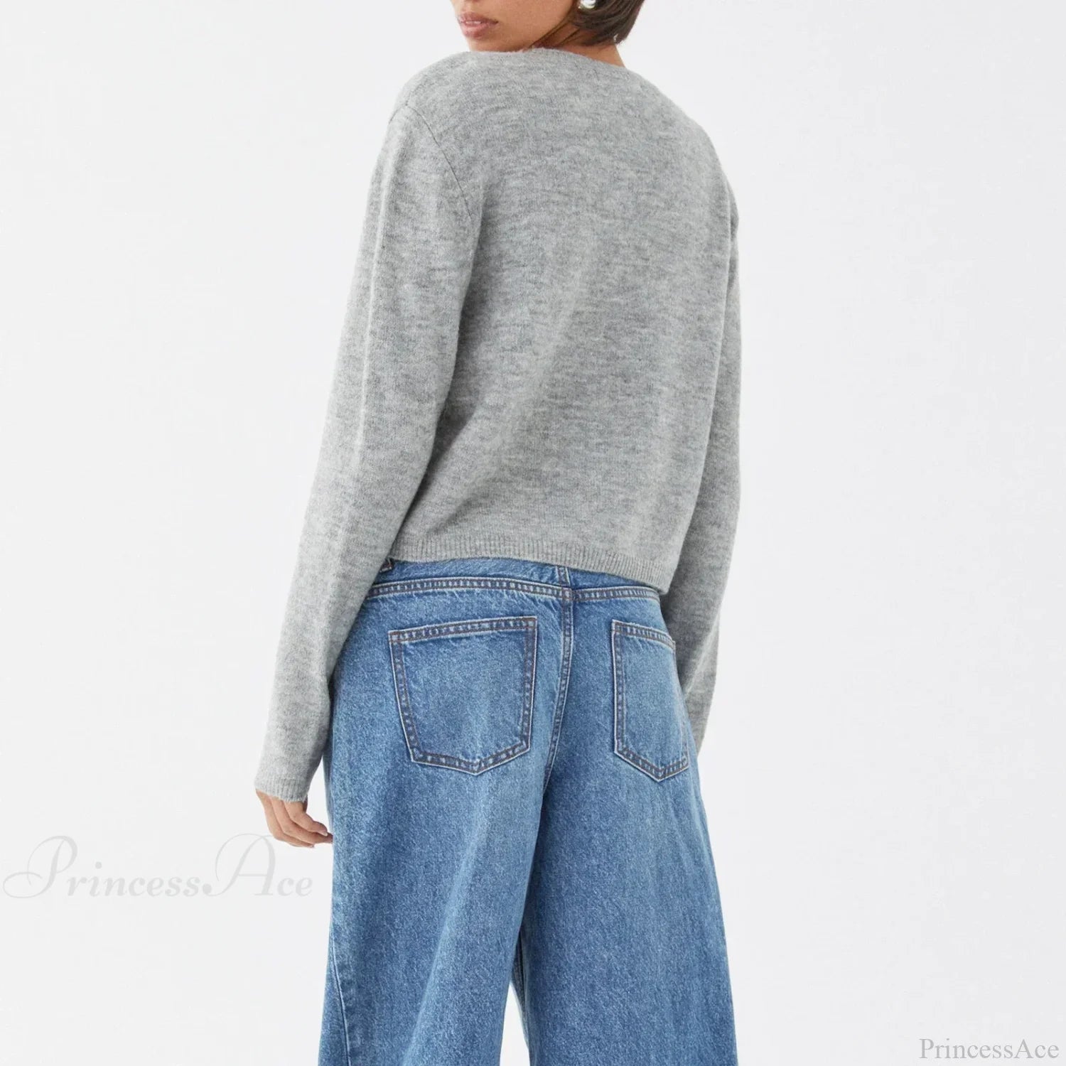 O-neck Cropped Button Knitted Cardigan bluegrey / S