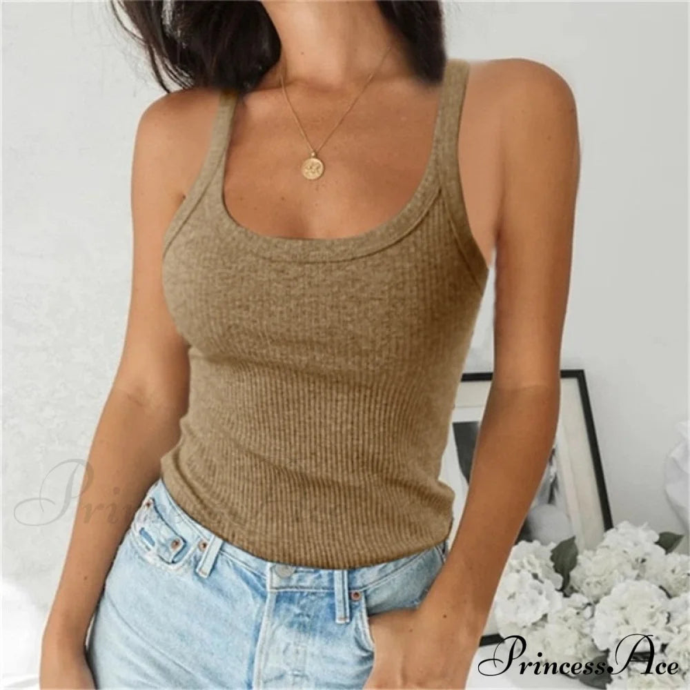 O Neck Knittrf Sleeveless Basic Top