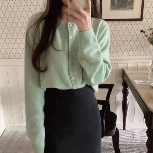 O-neck Long Sleeve Casual Cardigan Green / One Size