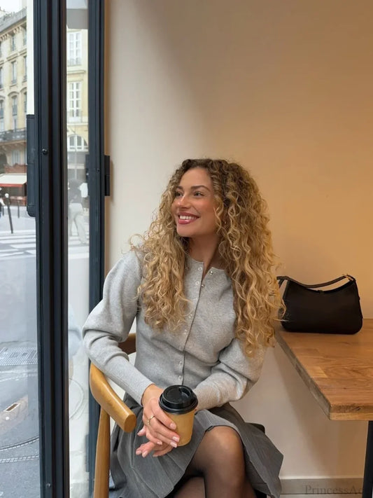 O-neck Loose Single Breasted Cardigan Grey / S