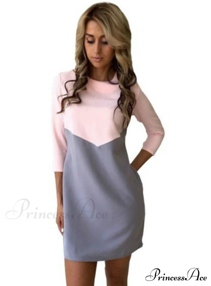 O-Neck Mini Dress With Three Quarter Sleeves S / Pink Dresses