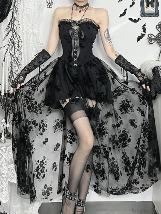Obscure Blooms Net Bodice Midi Dress