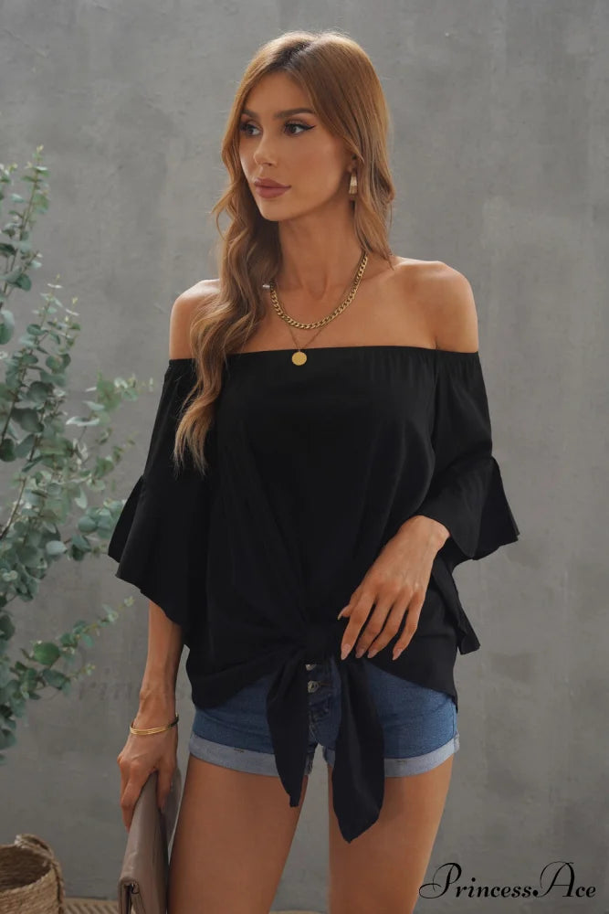Off-Shoulder Blouse Tie With Hem