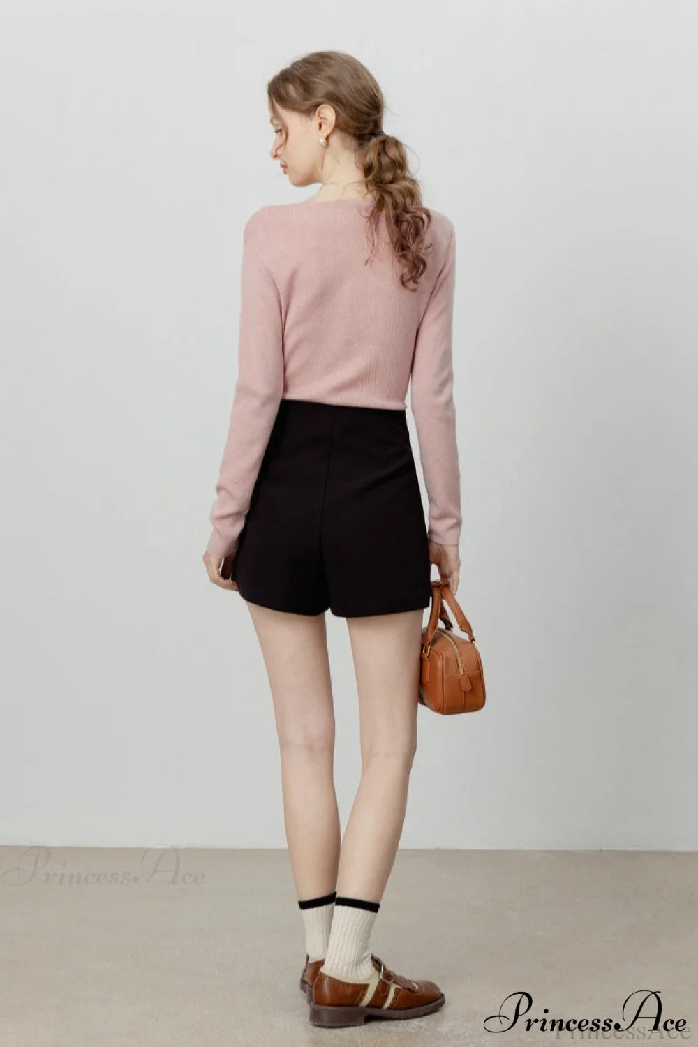 Off-Shoulder Draped Collar Waist-Cinched Knit Top