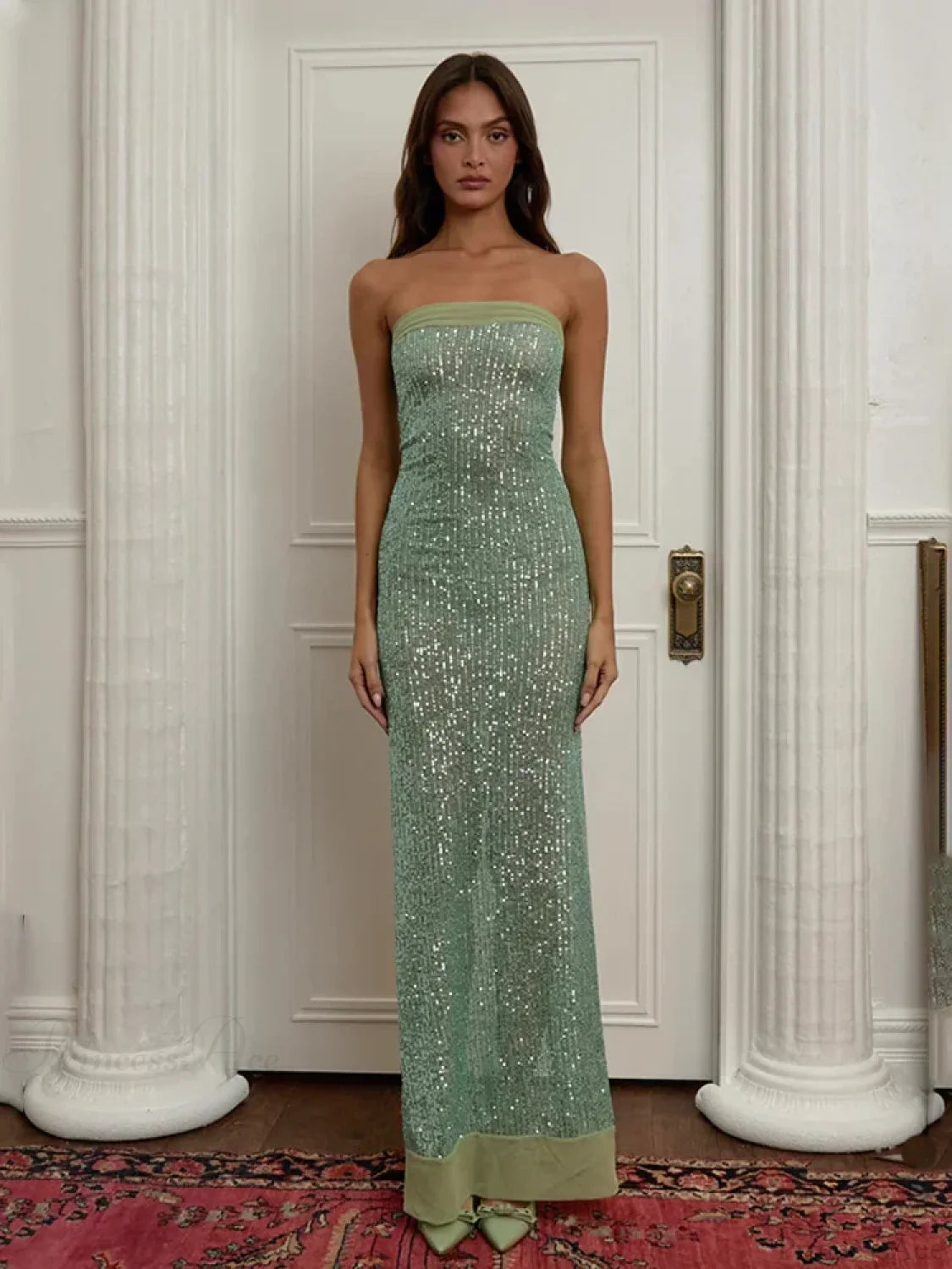 Off-Shoulder High Split Sequin Party Dress Partydress-241208