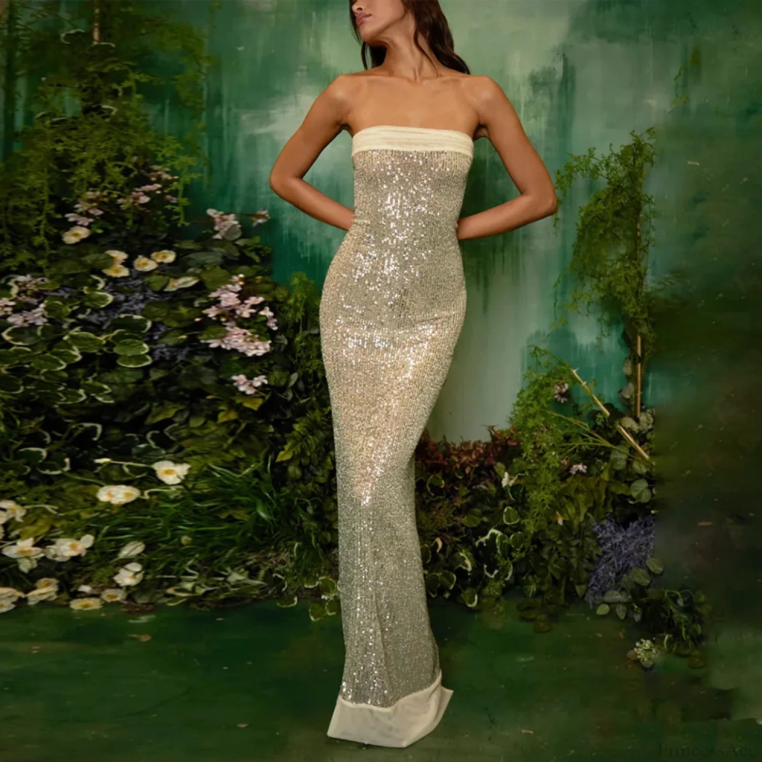 Off-Shoulder High Split Sequin Party Dress Partydress-241208