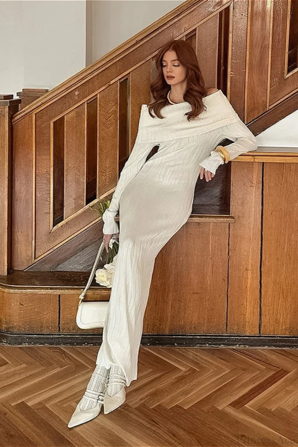 Off Shoulder Knit Slim Mermaid Maxi Dress