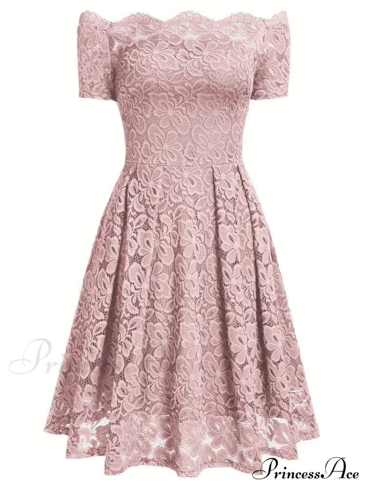 Off Shoulder Lace A-Line Party Dress - Black S / Black Lace Party Dress