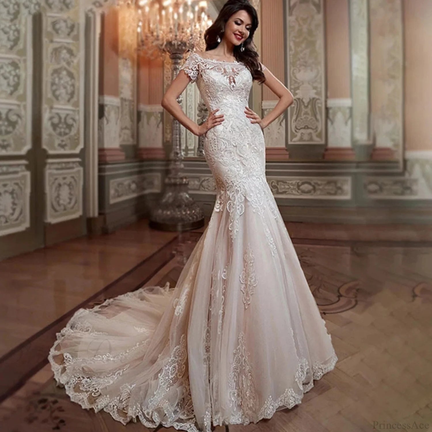 Off-Shoulder Lace Mermaid Wedding Dress white / 2 weddingdress-250223