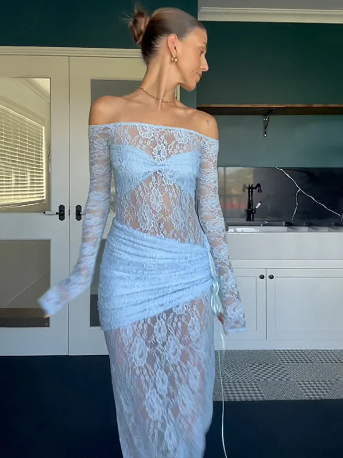 Off Shoulder Lace Vacation Dress vacationdress-250223