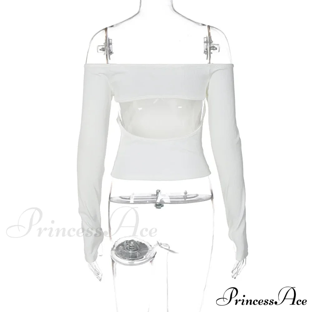 Off-Shoulder Long Sleeve Charming Backless Bow Crop Top