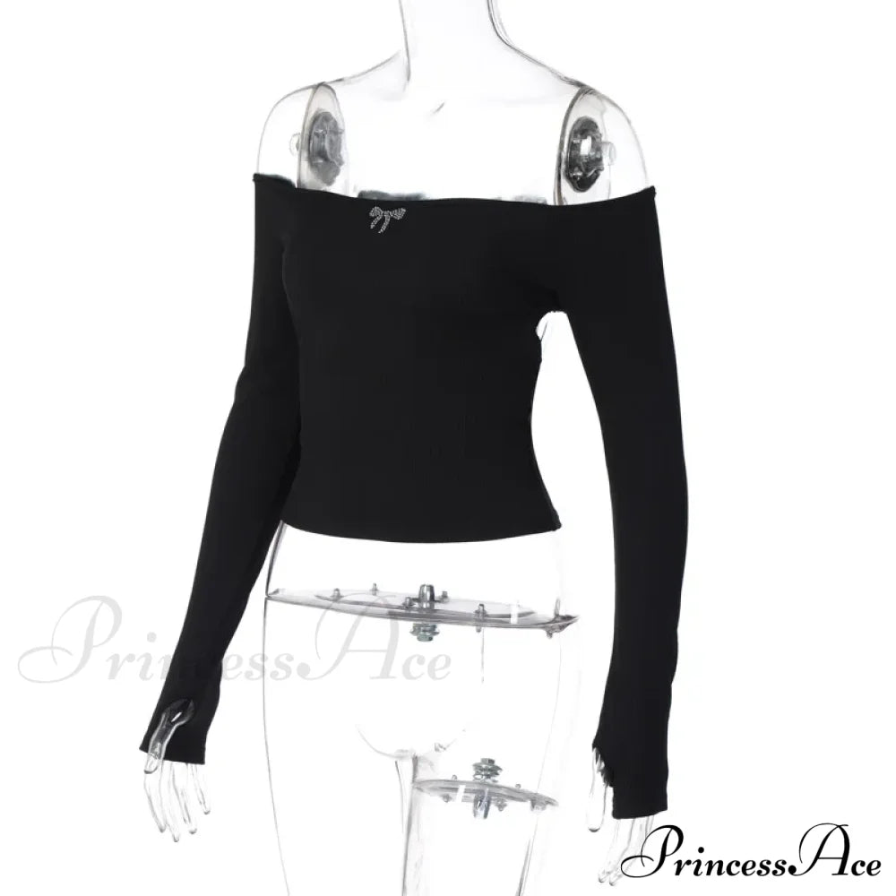 Off-Shoulder Long Sleeve Charming Backless Bow Crop Top
