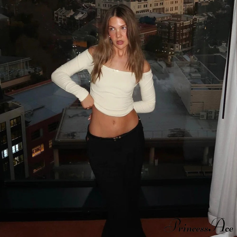 Off-Shoulder Long Stylish Sleeve Bow Top