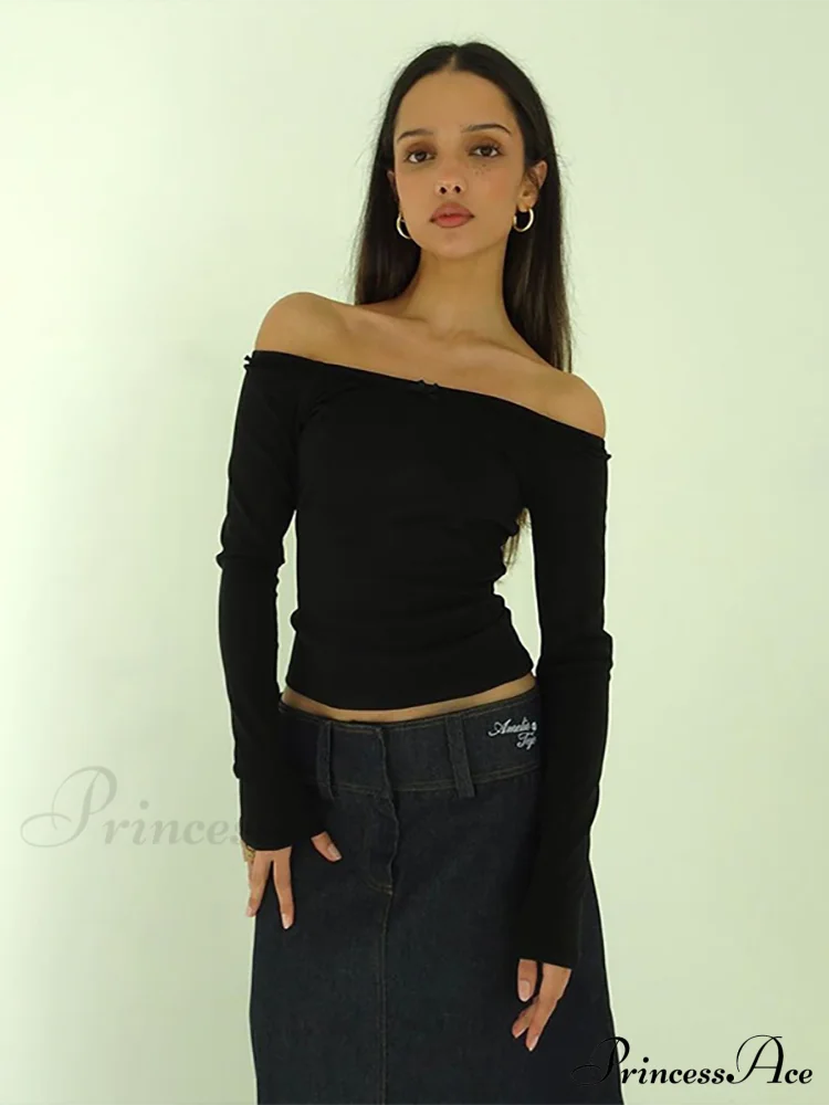 Off-Shoulder Long Stylish Sleeve Bow Top