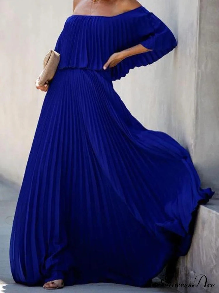 Off Shoulder Pleats Chiffon Maxi Dress For Summer S / Black Chiffon Pleats Off Shoulder Maxi Dress