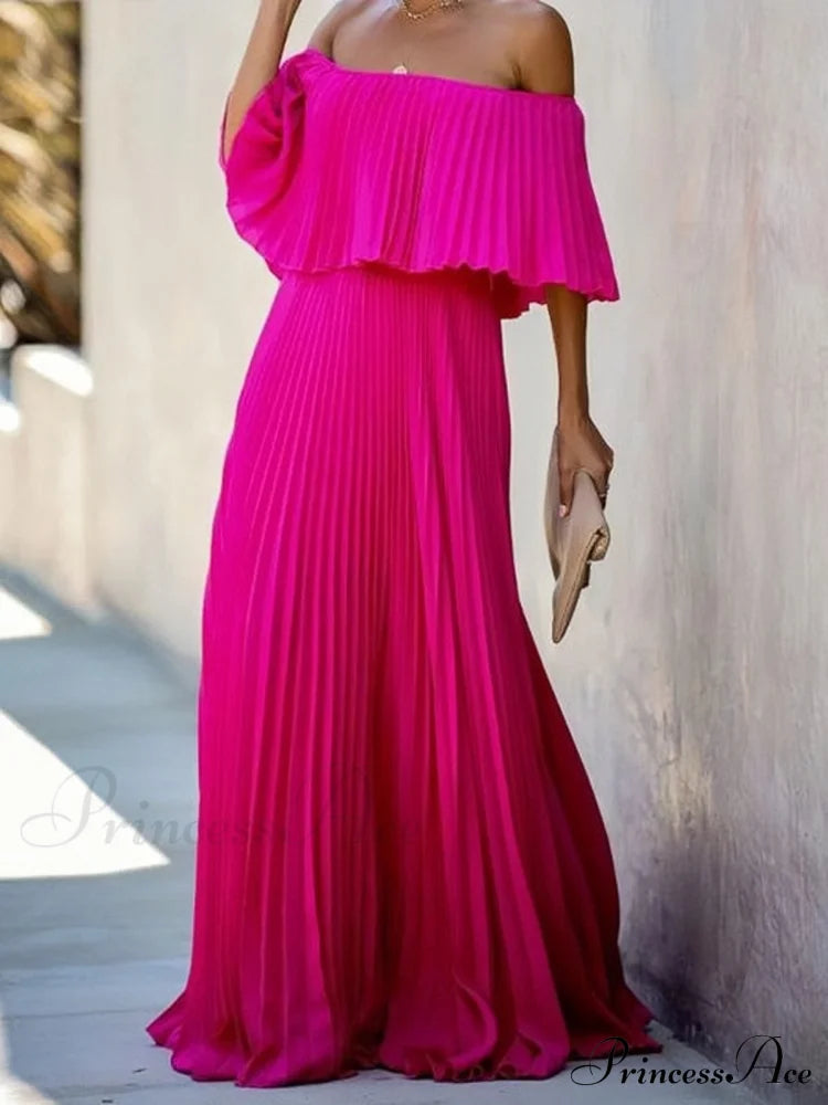 Off Shoulder Pleats Chiffon Maxi Dress For Summer S / Yellow Chiffon Pleats Off Shoulder Maxi Dress