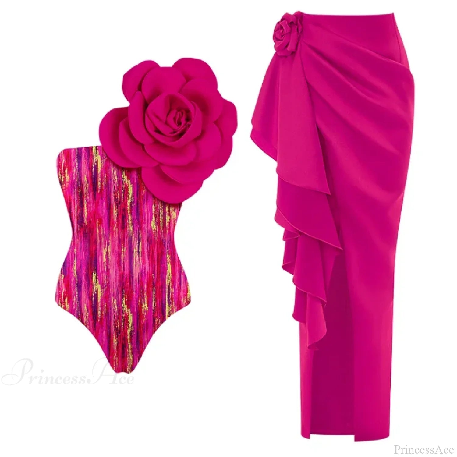 Off Shoulder Print Sarong Two Piece Set color2 / S