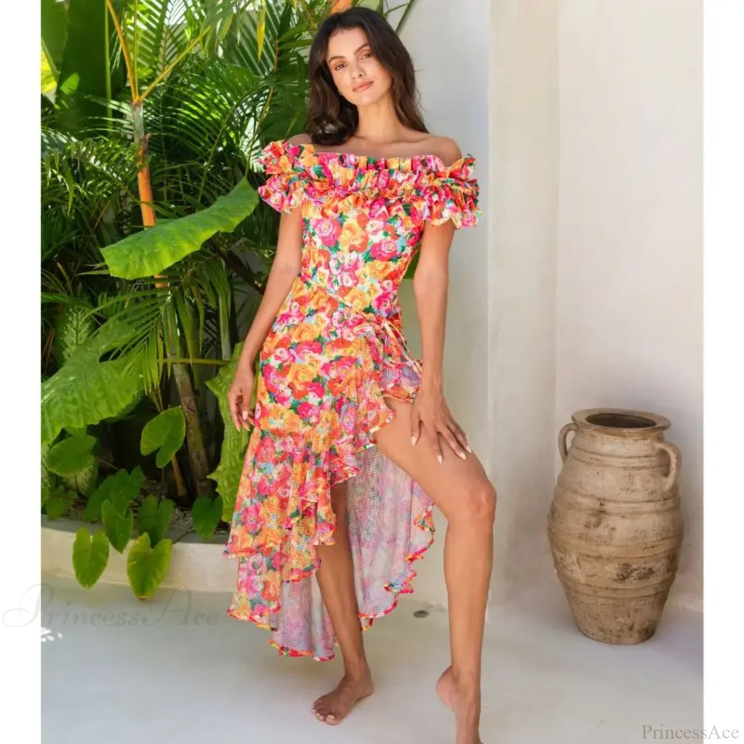 Off Shoulder Print Sarong Two Piece Set color3 / S
