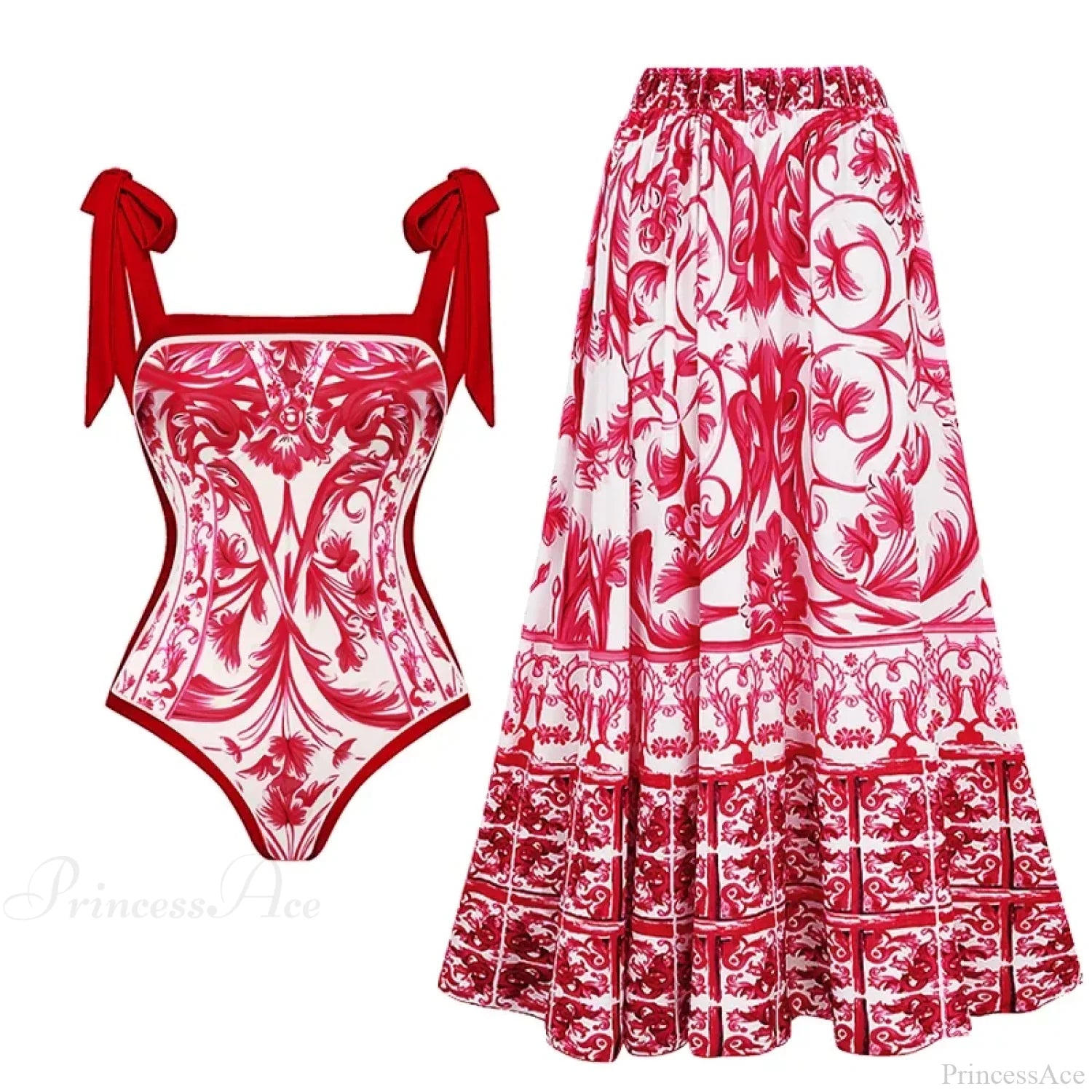 Off Shoulder Print Sarong Two Piece Set color6 / S