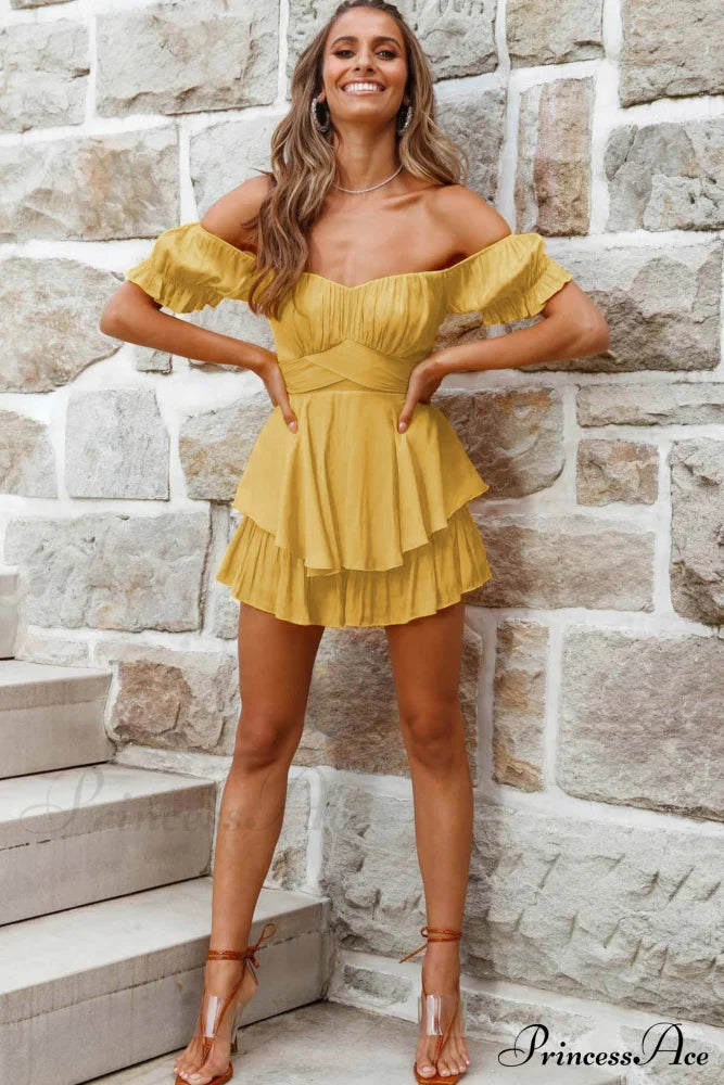 Off Shoulder Ruffled Skirt Pants With Tie Back Rompers