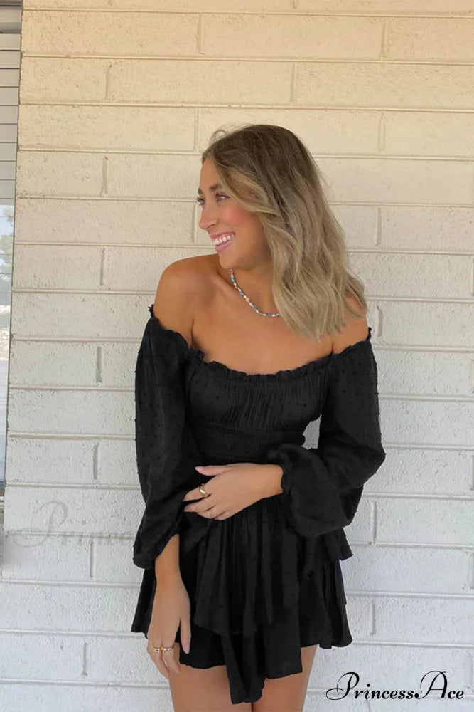 Off Shoulder Smocked Tiered Romper Rompers