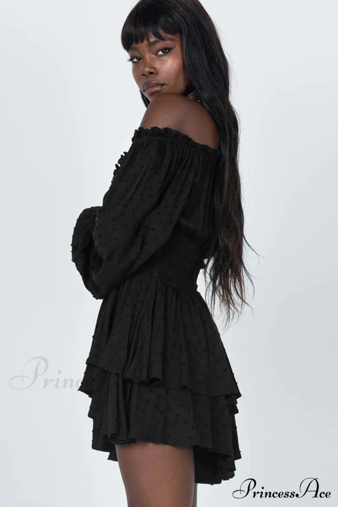 Off Shoulder Smocked Tiered Romper Rompers