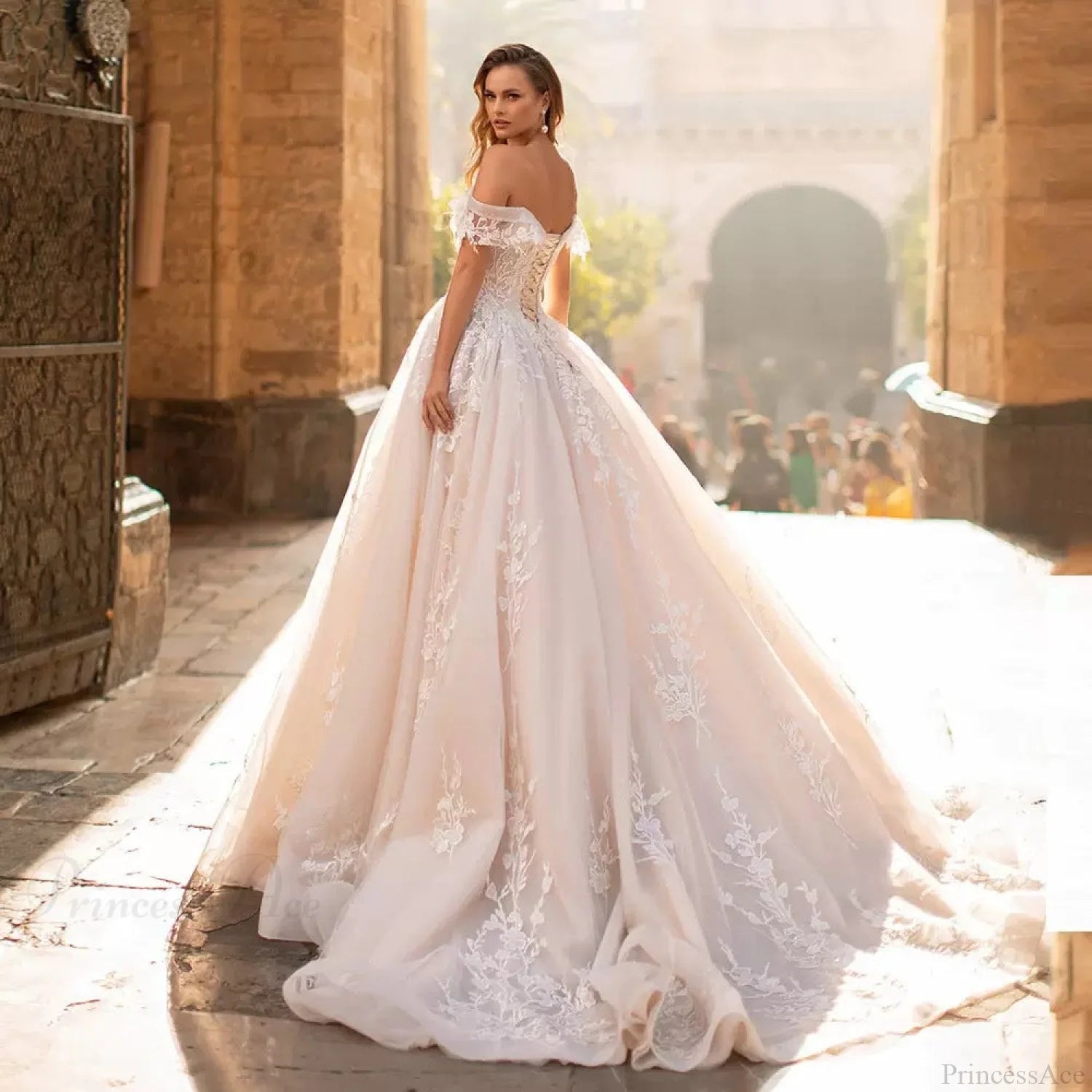 Off-Shoulder Starry Sheer Wedding Dress weddingdress-250223