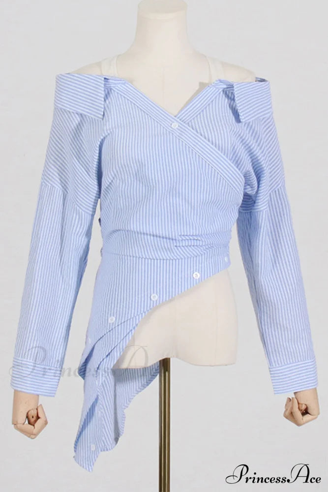 Off Shoulder Striped Blouse With Irregular Long Sleeves Blouses