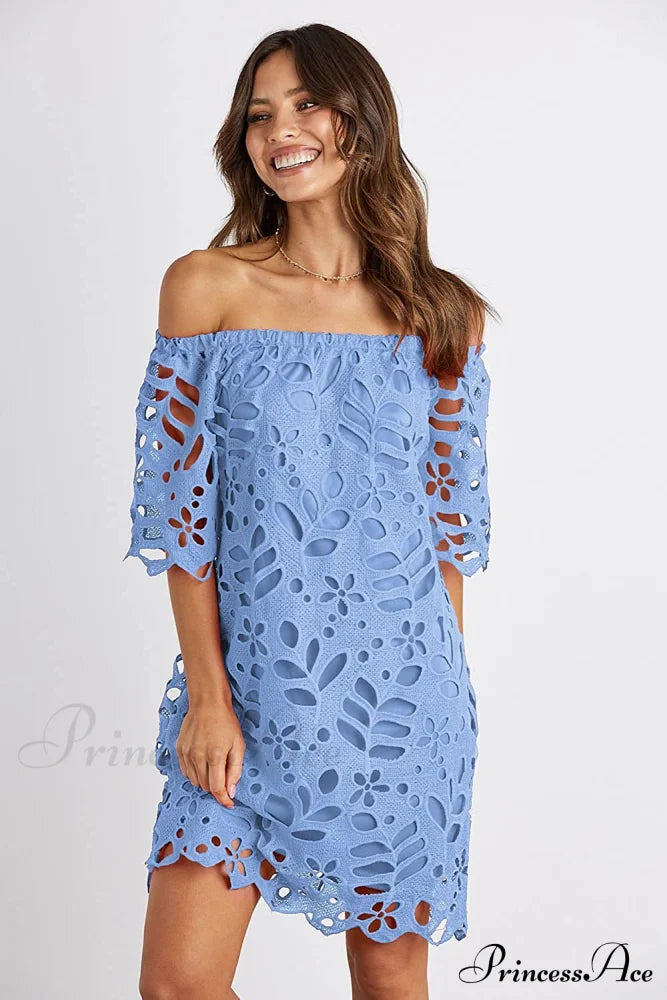 Off The Shoulder Lace Fitted Dress S / White Short Sleeve Lace Dress