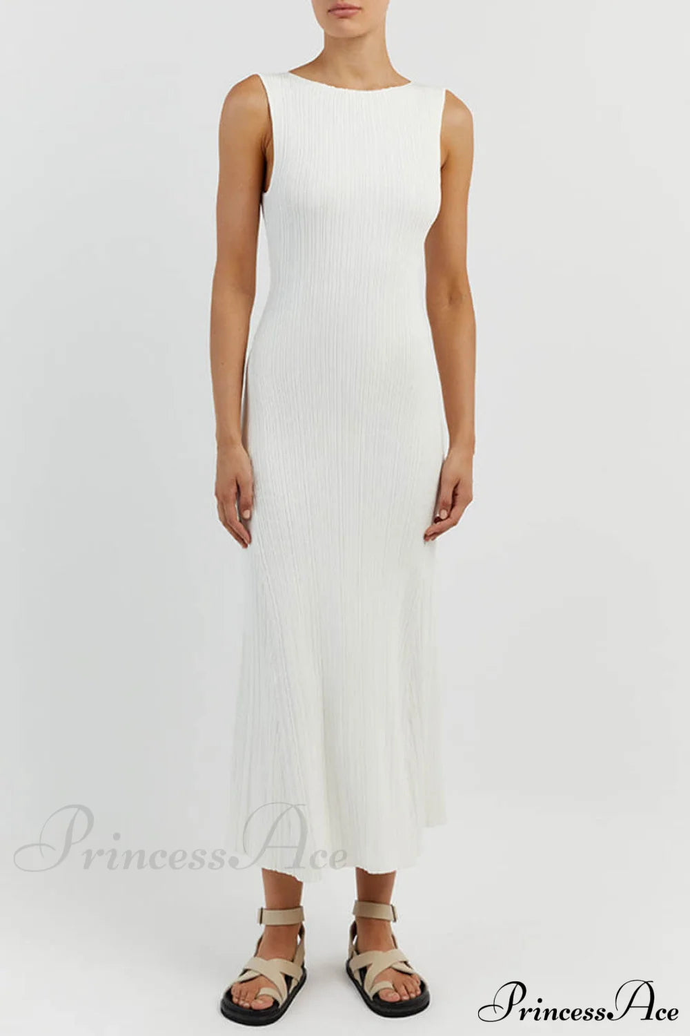 Off-White Sleeveless Stylish Midi Dress Dresses