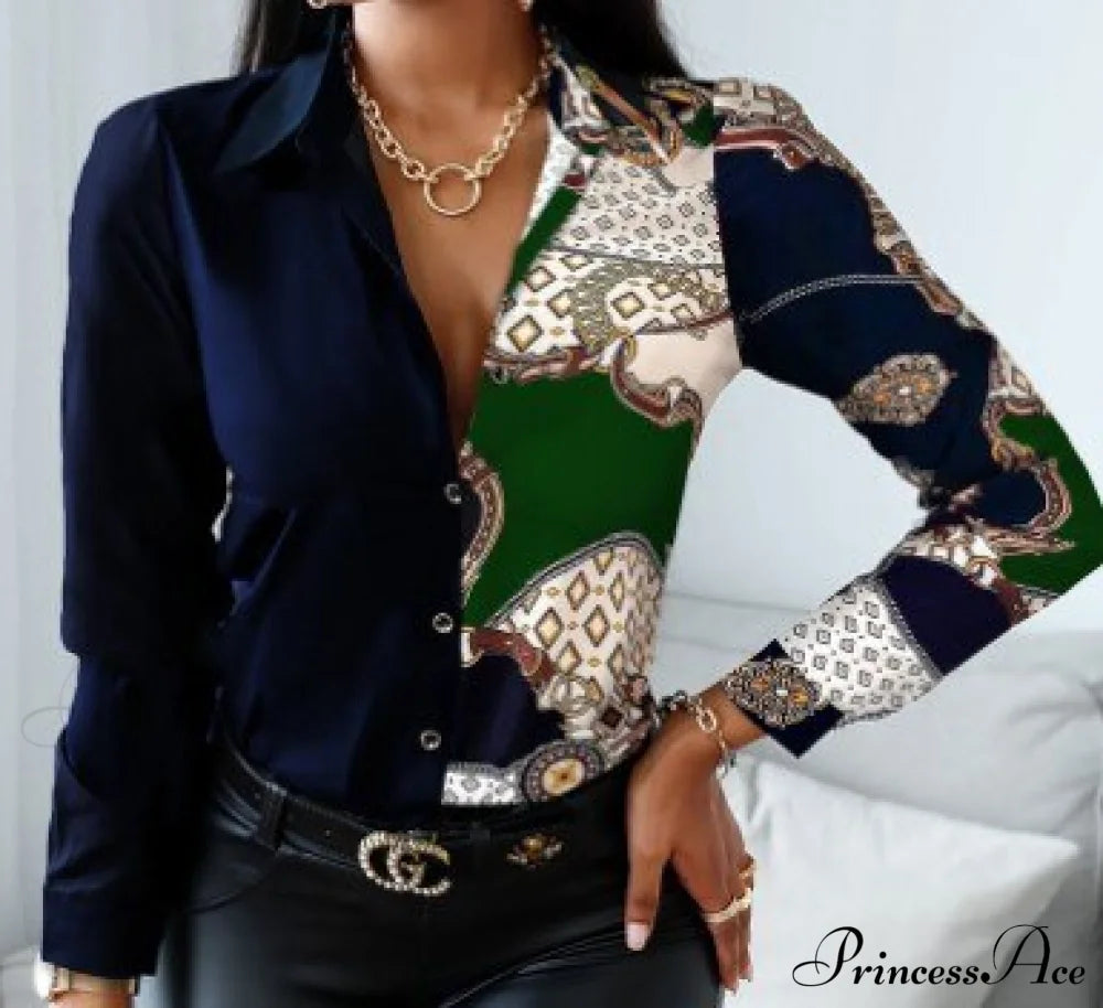 Office Lady Print Button Shirts 8 / S