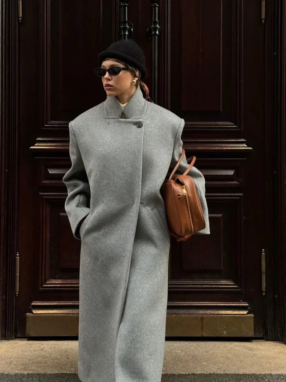 One Button Woolen Long Coat