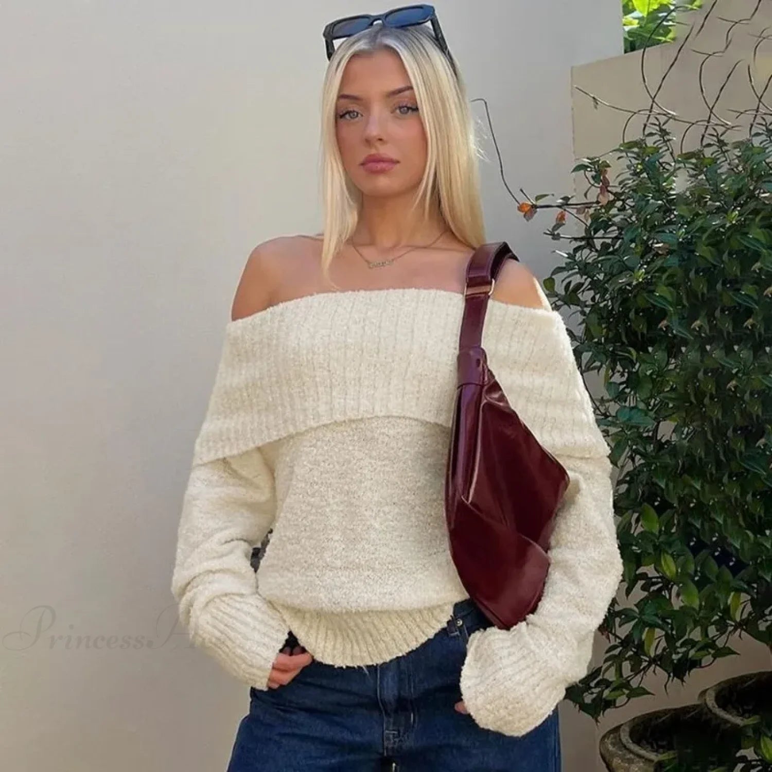 One Shoulder Slim Long Sleeve Pullover Sweater