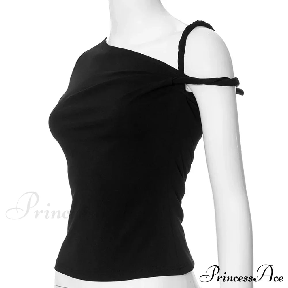 One Shoulder Stylish Twisted Sleeve Top Tank Tops