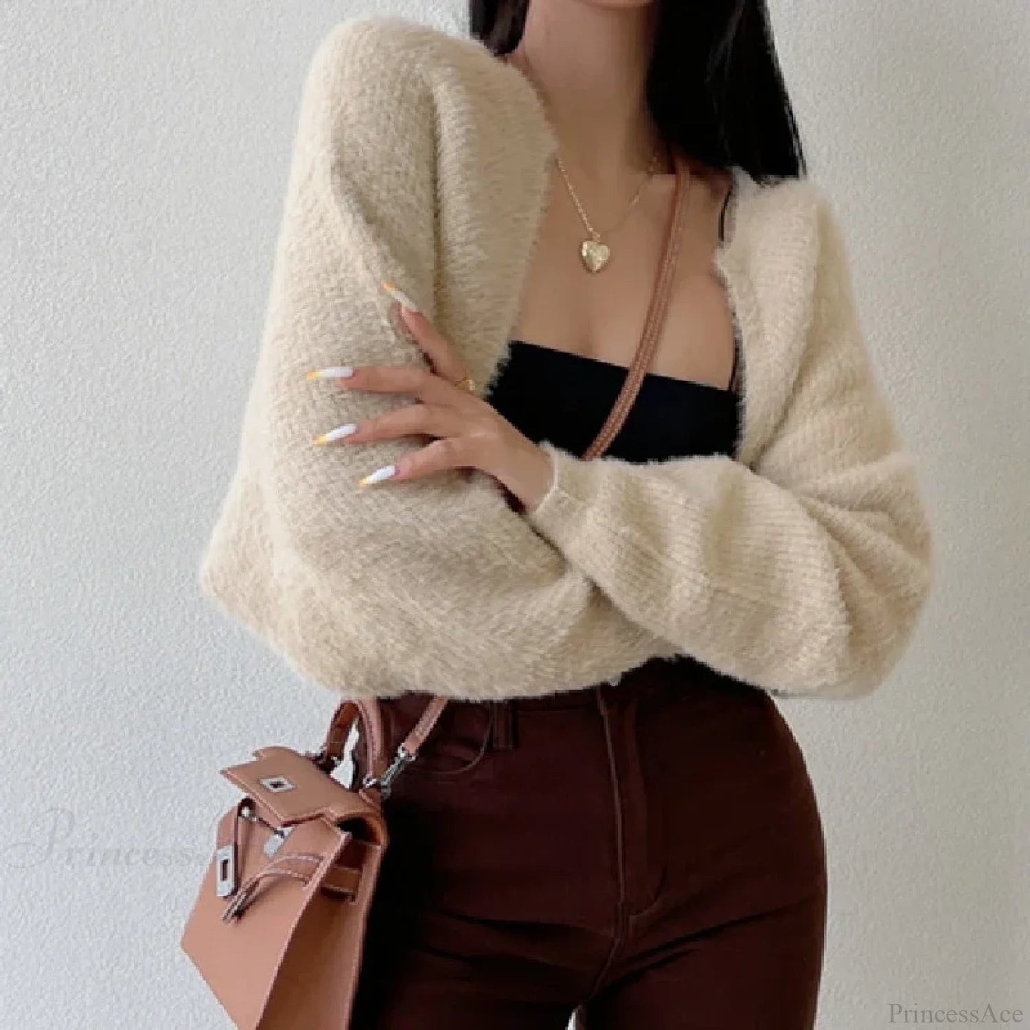 Open Front Cropped Long Sleeve Cardigan