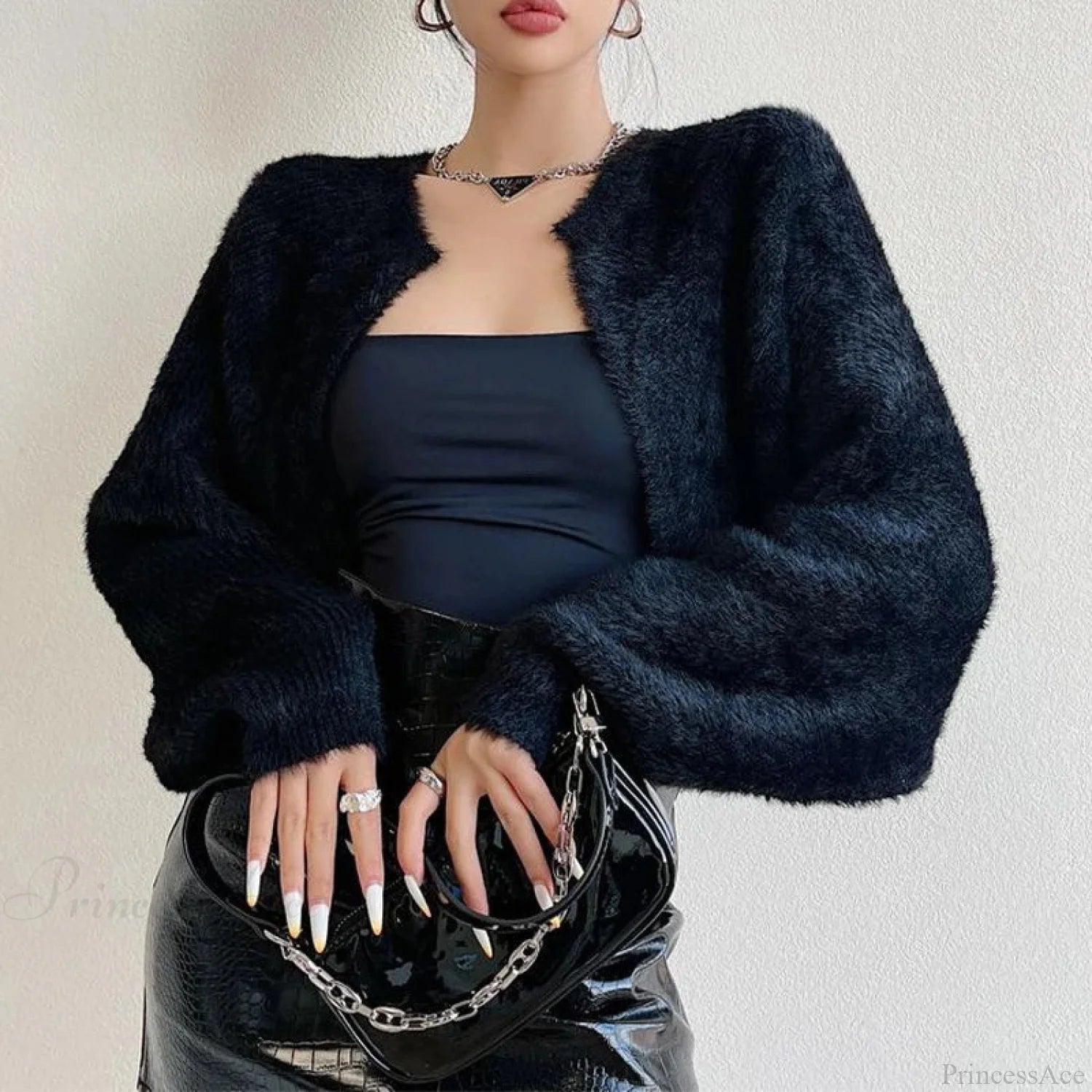 Open Front Cropped Long Sleeve Cardigan