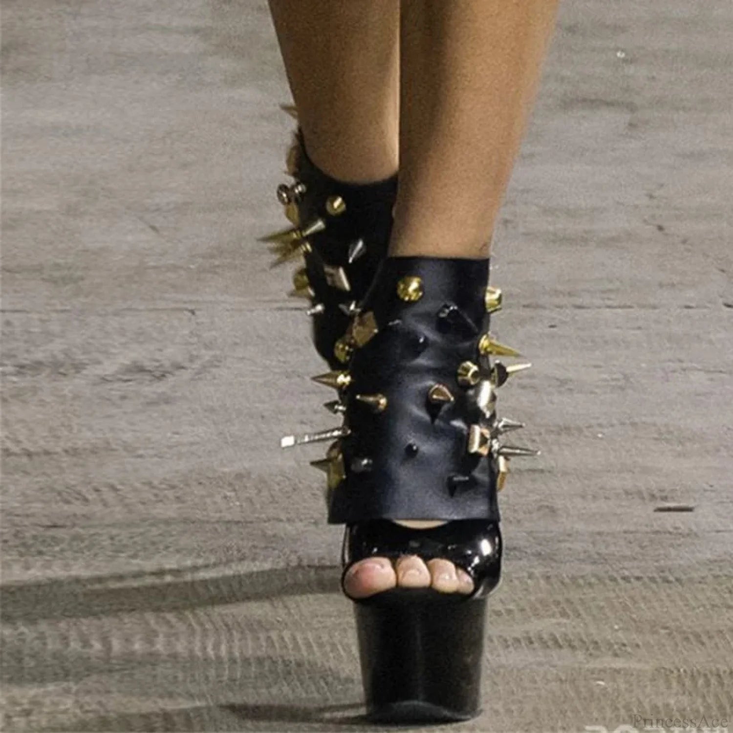 Open Front Elevated Boot with Stud Design Black / 35