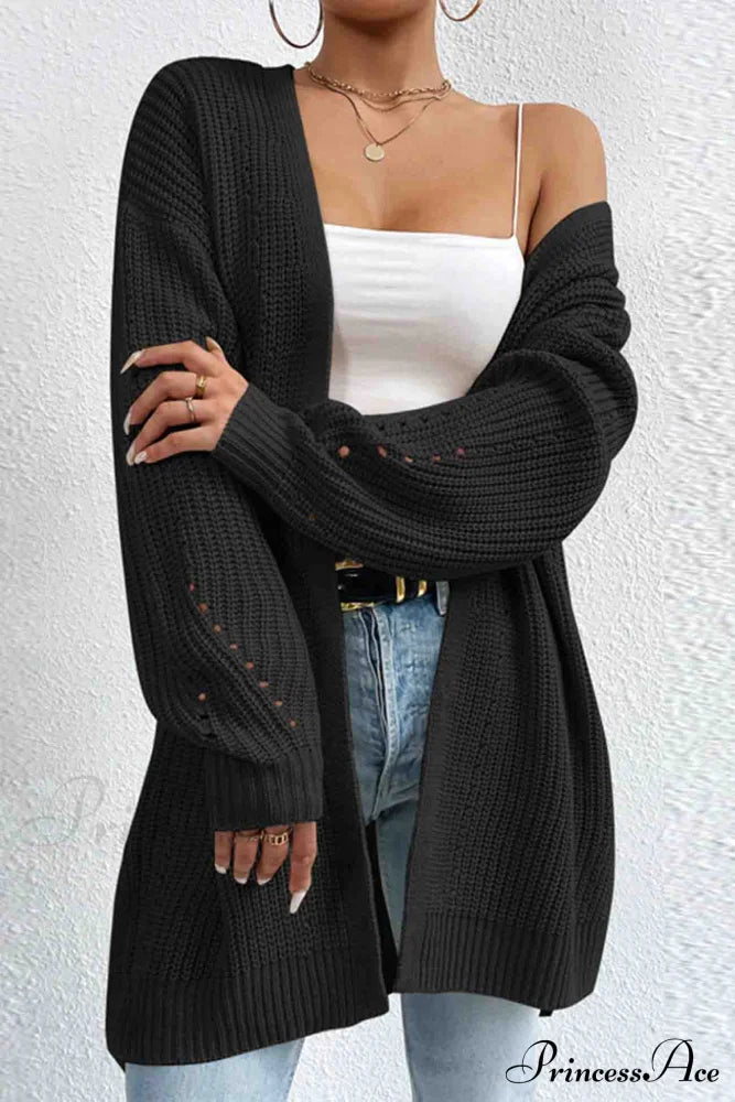 Open Mid-Length Front Cardigan Black / S Cardigans