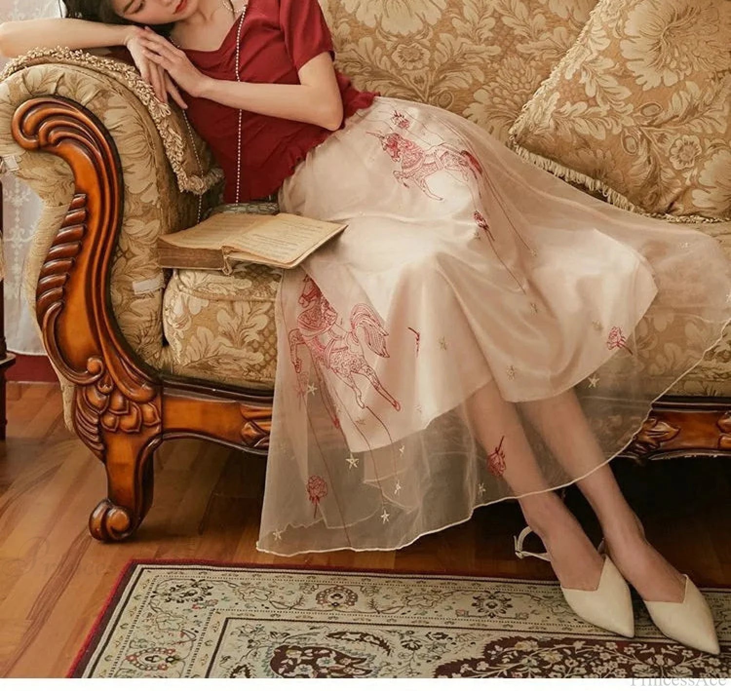 Organza Floral Embroidery Sweet Fashion Two Layered Skirt skirt-250126