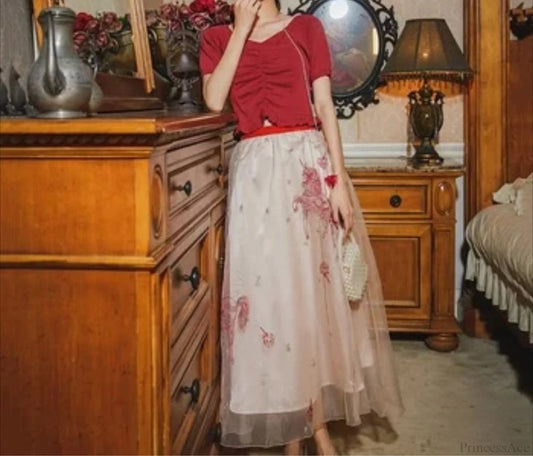 Organza Floral Embroidery Sweet Fashion Two Layered Skirt skirt-250126