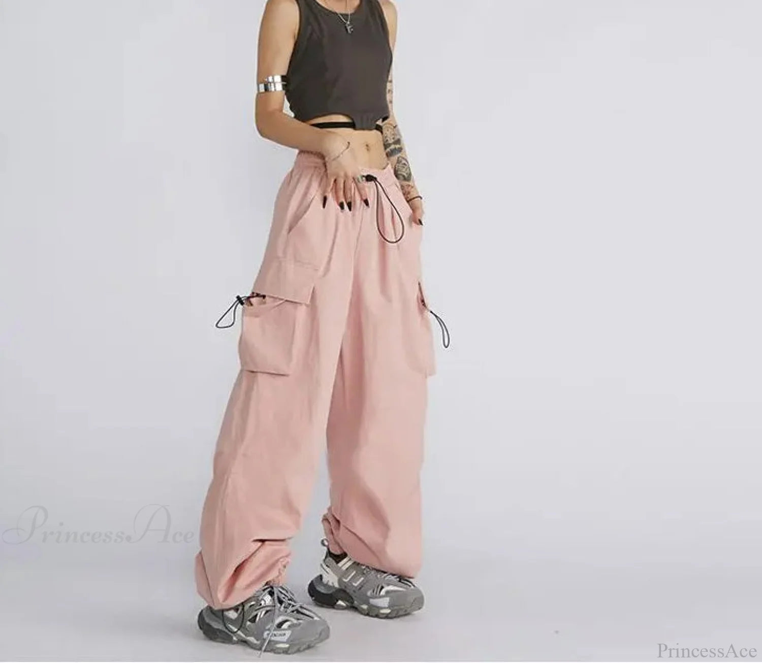 Oversize Solid Cargo Drawstring Pants