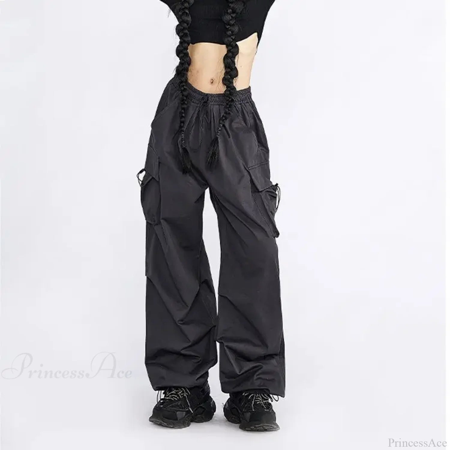 Oversize Solid Cargo Drawstring Pants